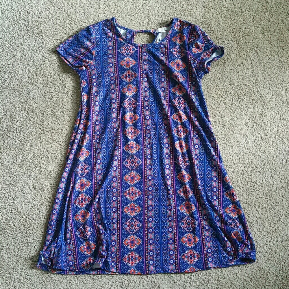 Blue Patterned Swing Dress
